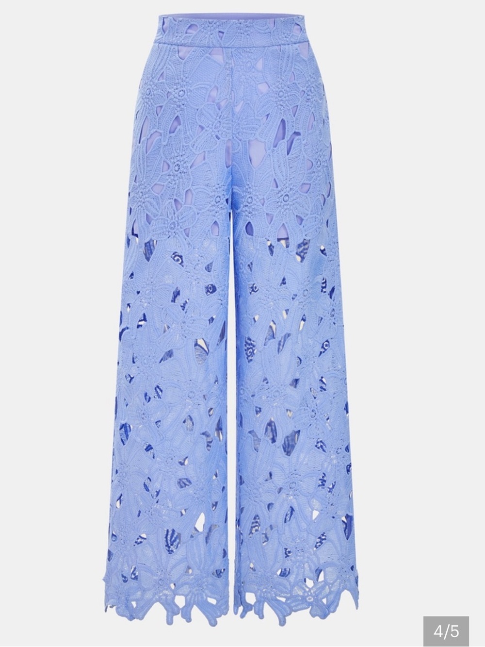 Light Blue Floral Cutout Lace Wide Leg Pants